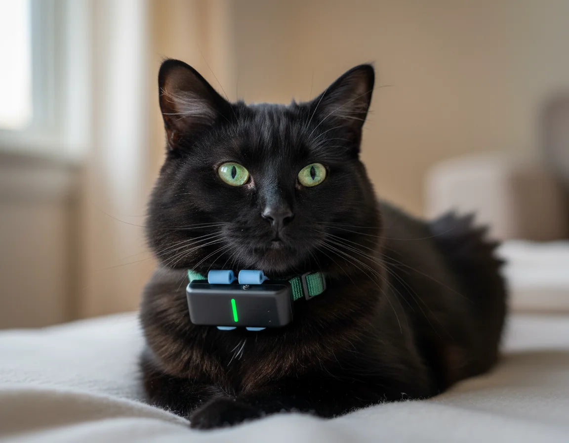 The cat is wearing a P02 GPS tracker.